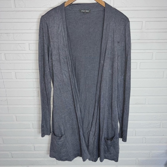 Roz & Ali Gray Open Front Long Sleeve Cardigan, Women’s Size Small - Picture 1 of 8